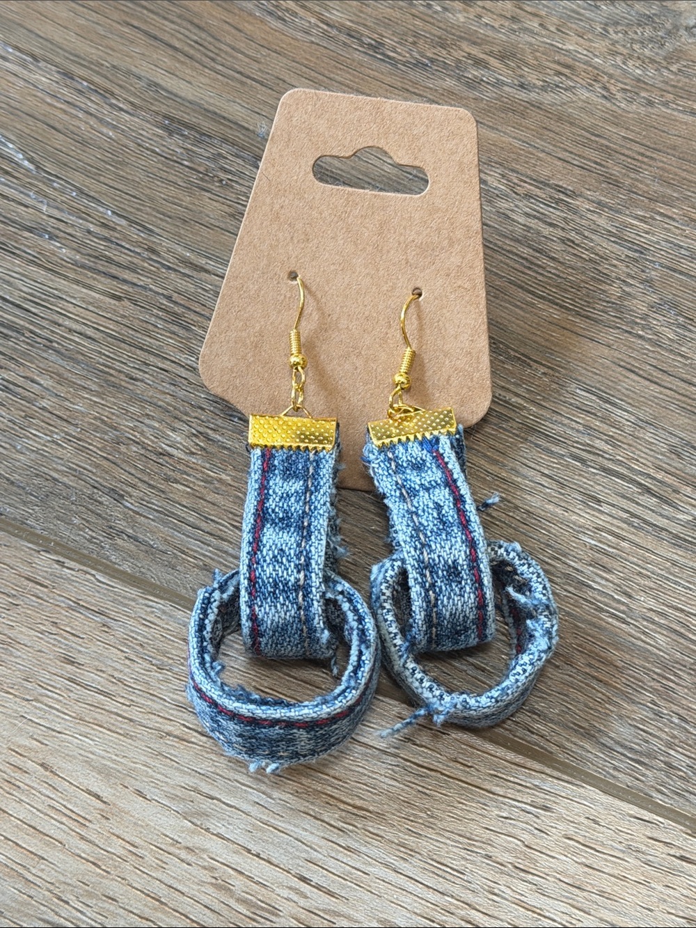 Denim Loop Drop Earrings with Gold Accents